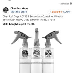 Chemical Guys ACC138 Secondary Container Dilution Bottle with Heavy Duty Sprayer, 16 oz, 3 Pack