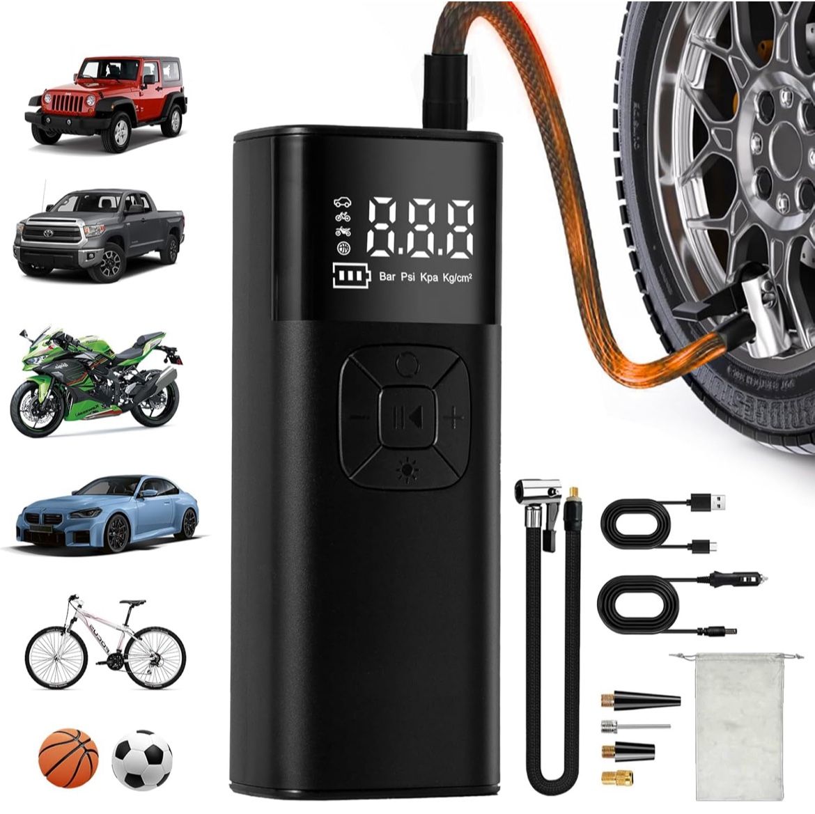 Portable Air Compressor With 10,000 Mah Power Bank 