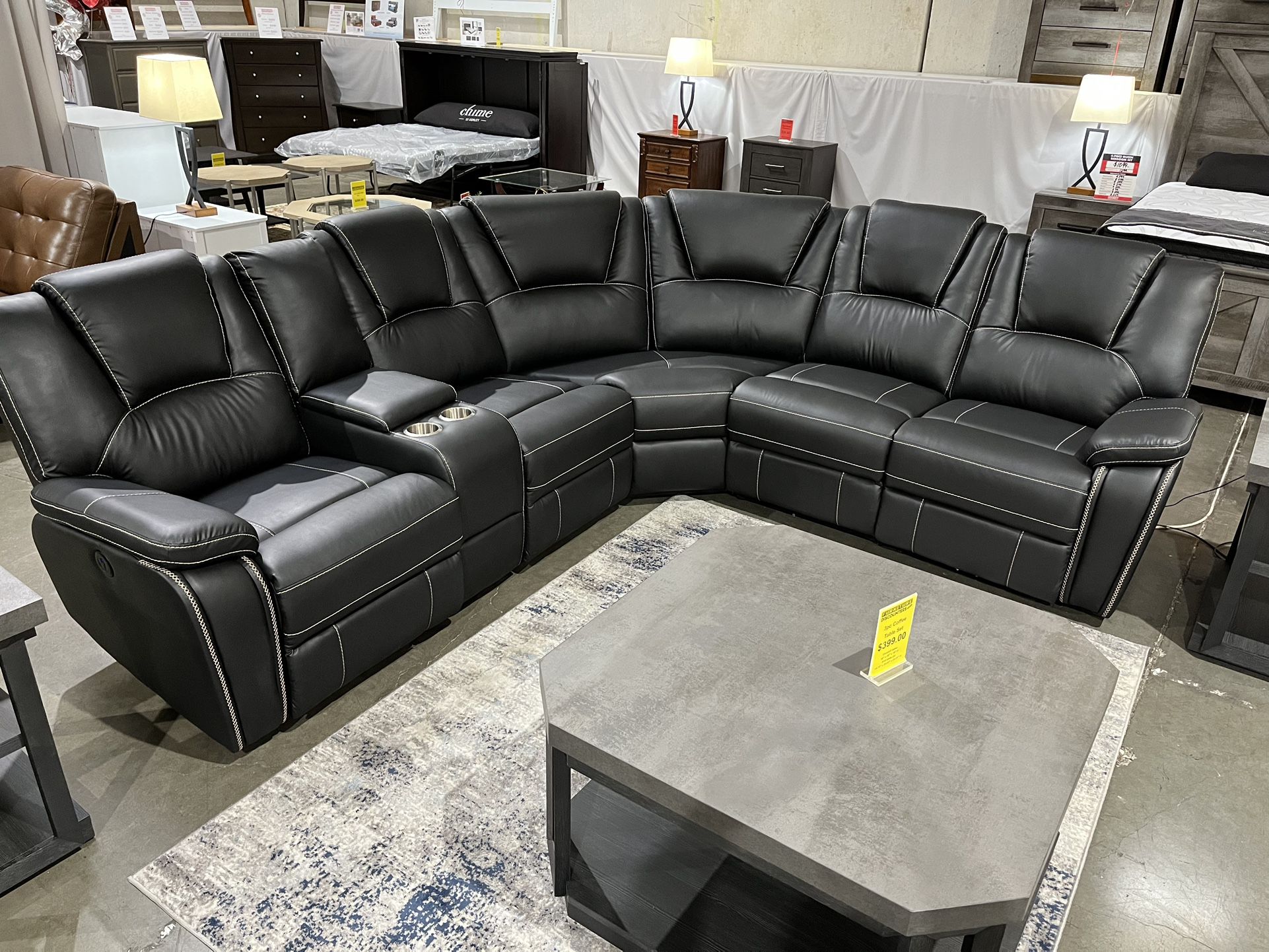 Power Reclining Black Sectional 💥