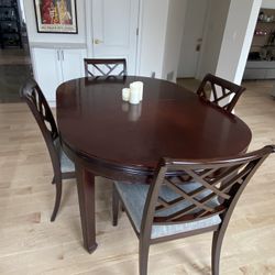 Oval Rosewood Dining Table, 2 Leafs, 4 Ethan Allen Chippendale Chairs
