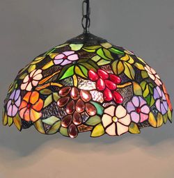 Tiffany Style Stained Glass Hanging Lamp, 16”