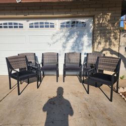 6 Metal Framed Outdoor Chairs with Wicker Backrest