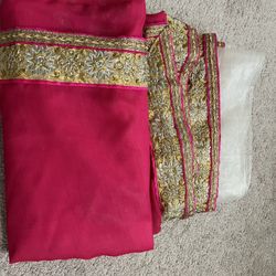 Pink And White Combination Net Saree