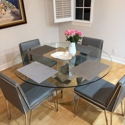 Modern Dining Room Table Glass Top with Chairs