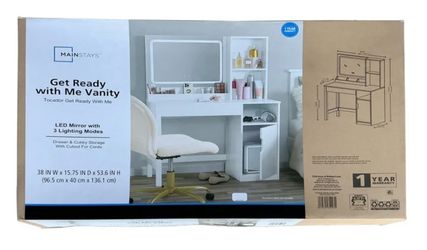 Mainstays Get Ready with Me GRWM Vanity Table with Lighted Mirror and Storage, White Finish