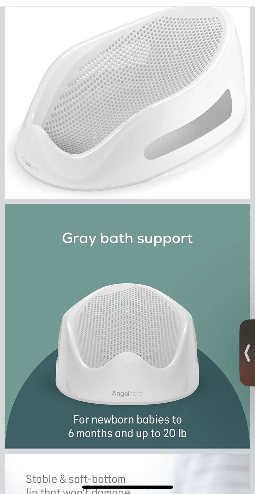 Angelcare Baby Bath Support (Gray) | Ideal for Babies Less Than 6 Months Old
