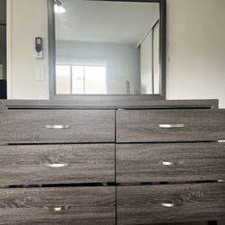 Living Spaces Rylee Dresser + Mirror – Grey Wood – Excellent Condition