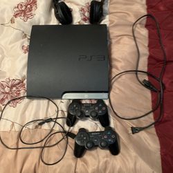 PS3 With Wireless Controllers And Headset (Power Cord Only)