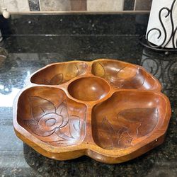 Vintage Carved Wood Snack Bowl