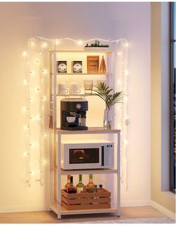 Kitchen shelf. Coffee Bar, 23.6 Inches 6-Tier Baker's Rack with 6 Hooks Modern Basic Microwave Stand, 23.6 x 15.7 x 65.7 Inches,