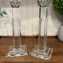 WATERFORD CRYSTAL "Metropolitan" Skyscraper 10" Candle Sticks Holders Art Deco