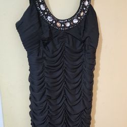 Women's Black Dress With Silver Trimming 