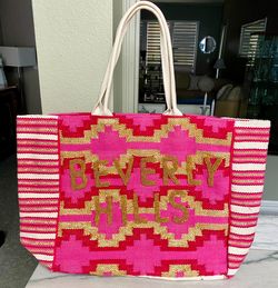 BEVERLY HILLS Pink Beaded Aztec Tote Bag by LATC