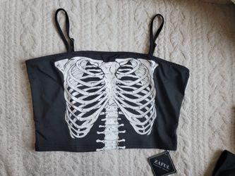 Zaful Skeleton Graphic Cami Crop Top