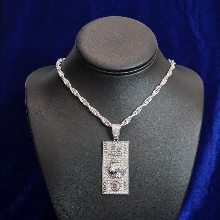 Silver Moissanite Custom $ Pendent With Chain 