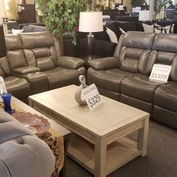 Brand New Gray Gel Leather Manual Reclining Sofa + Loveseat 2PCs Set