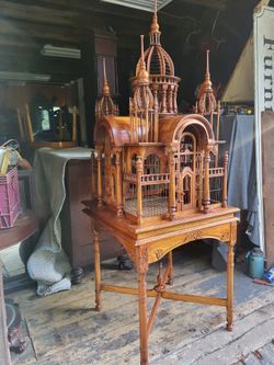 Vintage Victorian Cathedral Mahogany Bird Cage