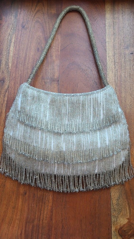 Unique Silver Beaded Handbag