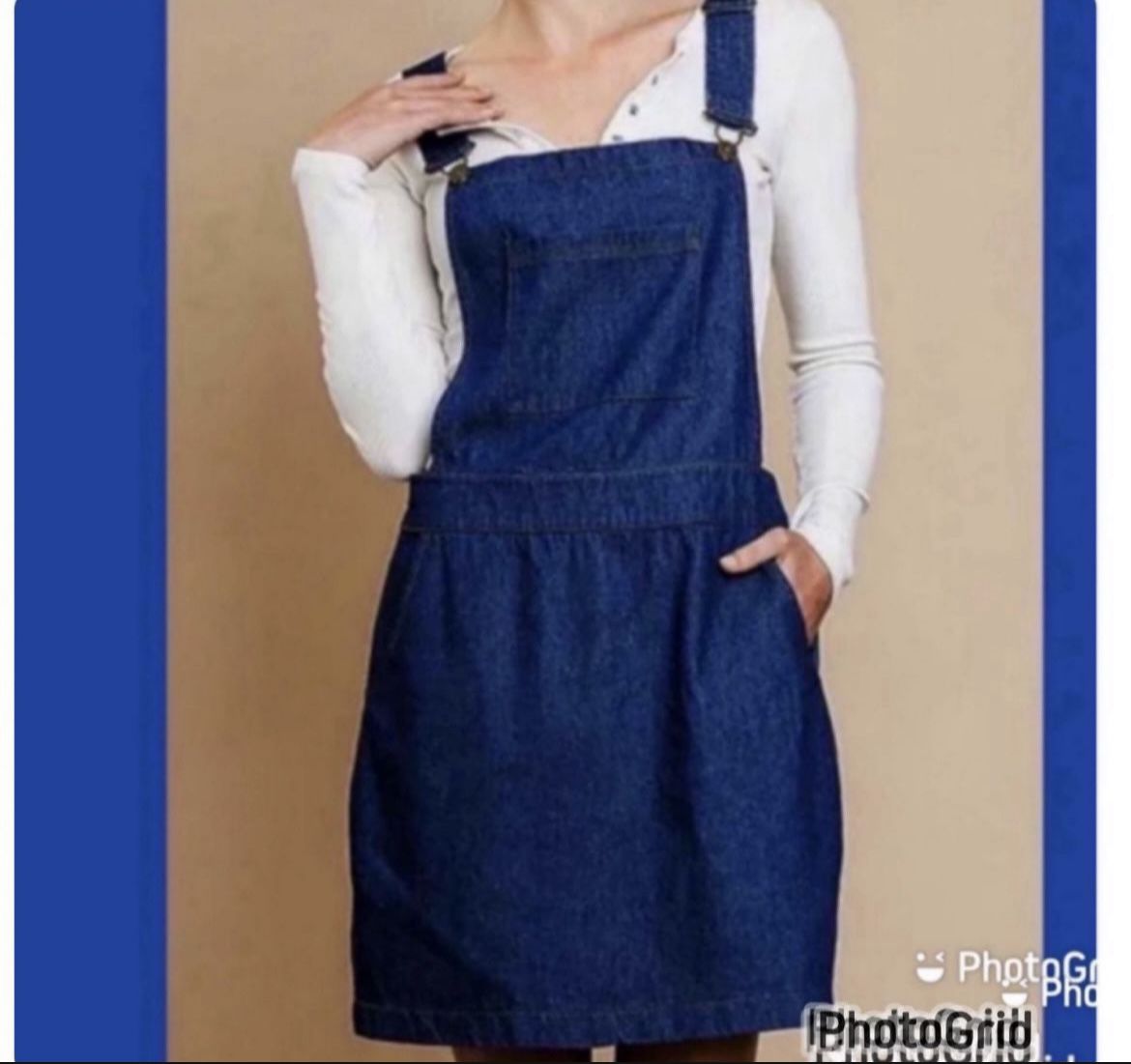 New Size Medium Dark Cotton Blue Denim Short Overall Dress Front & Side Pockets - Pickup From Northridge Area