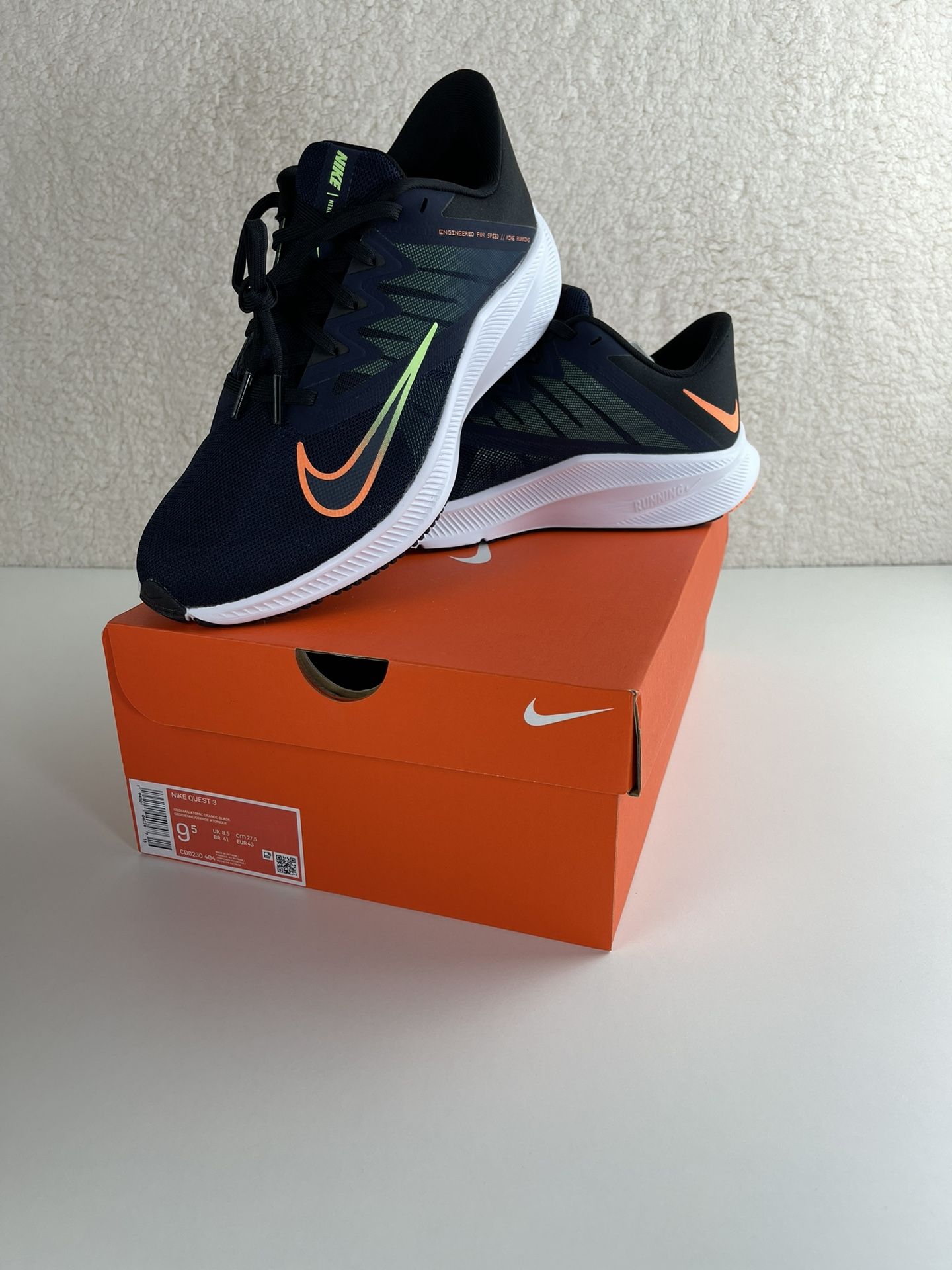 Nike QUEST 3 Men Navy Blue Orange CD0230-404 sz 9.5 Running Sneakers Shoes NIB