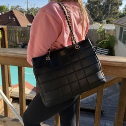 Chanel Chocolate Bar Black Tote HandBag Authentic