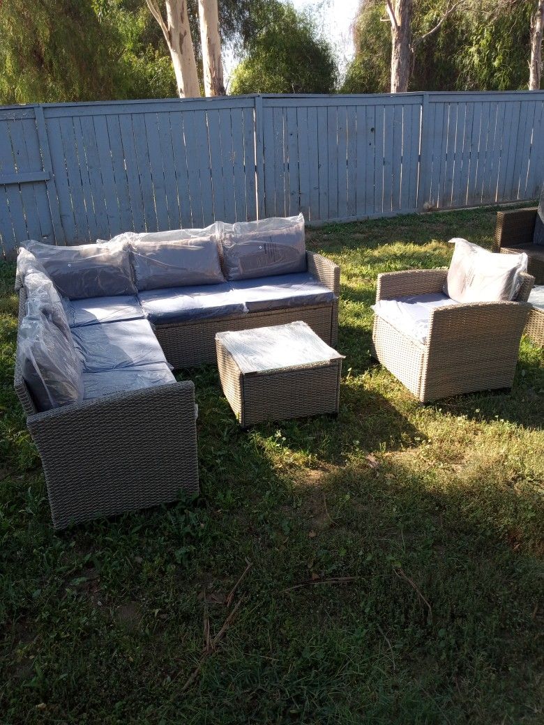 Gorgeous Patio Set Patio Couch Patio Sofa Outdoor Furniture Outdoor Patio Furniture Set Blue Gray Cushions Patio Set Patio Couch Patio Chairs Brand🆕