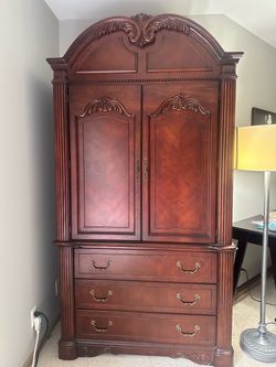 Solid Wood Armoire Wardrobe Shelves & Drawers