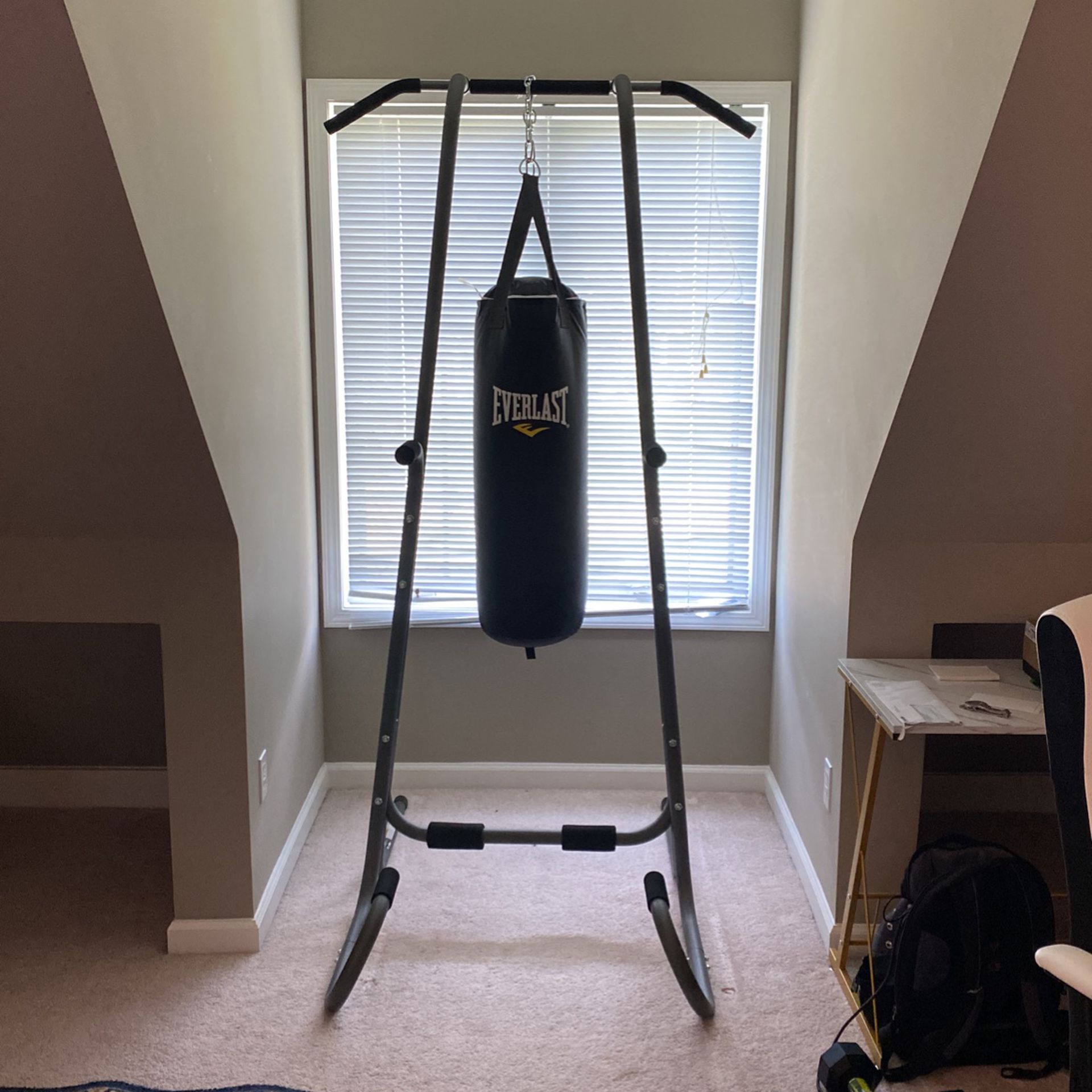 Dip Pull Up And Sit Up Station with 70lb Everlast boxing Bag 