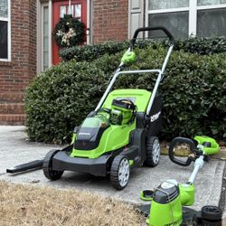 Greenworks 40V Lawn Tool Bundle – 17” Mower + Trimmer/Edger + Leaf Blower (Lightly Used)