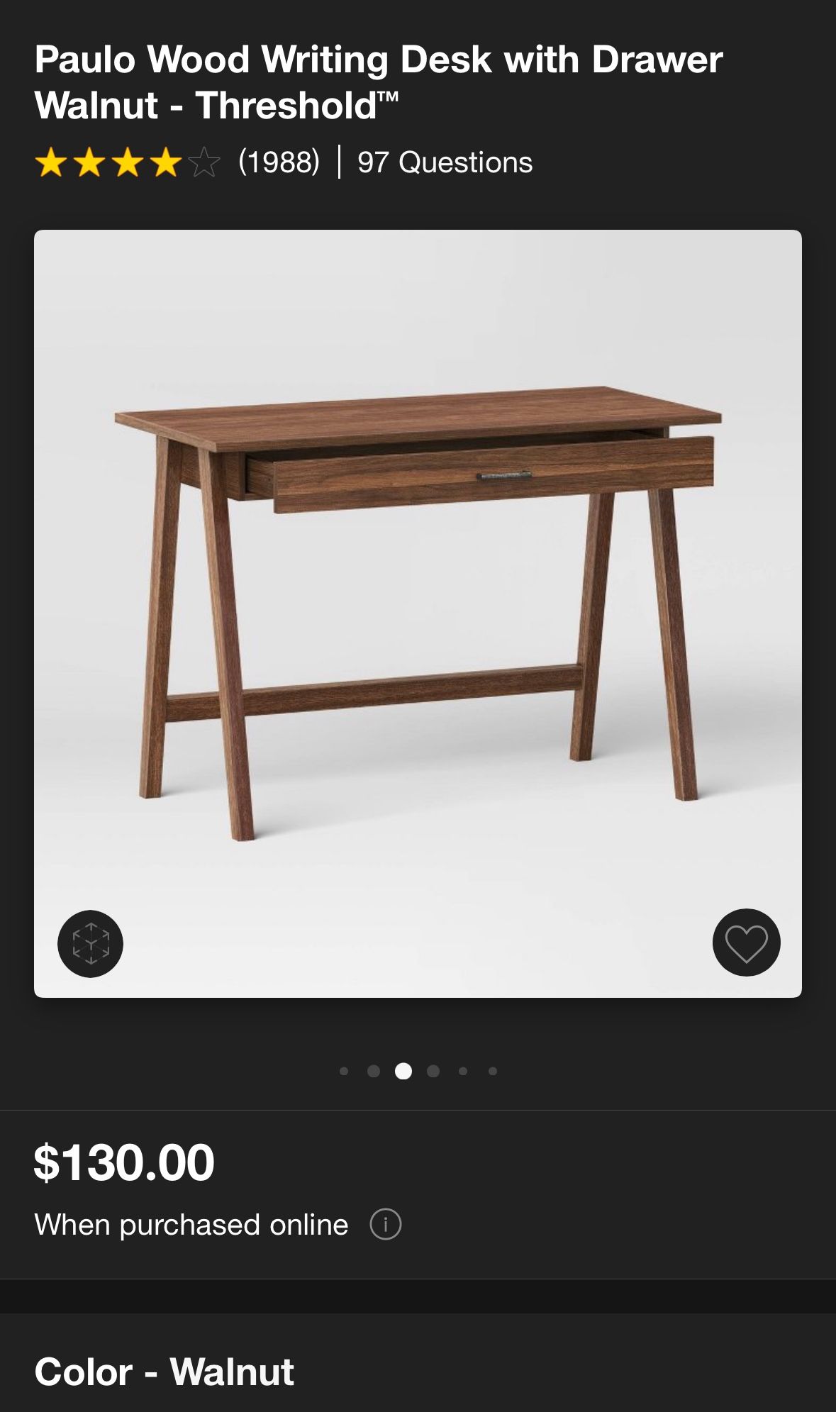 Paulo Wood Writing Desk with Drawer Walnut - Threshold