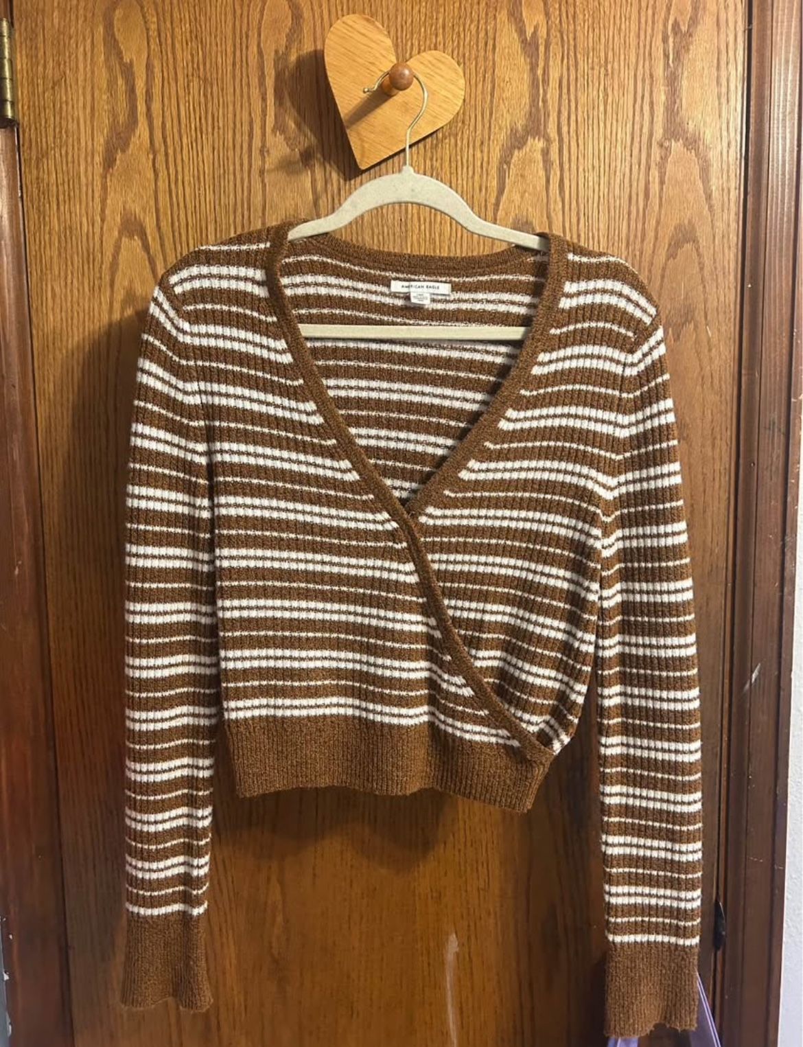 American Eagle brown striped wrap sweater - Large