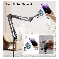 Kefotic Floor Magnetic Phone Holder for Bed Laying Down, Adjustable Bedside Phone Stand for iPhone Magsafe, Headboard Cell Phone Mount for Reading