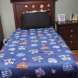 Brown Wood Twin Bed With 2 Dressers And Mattress