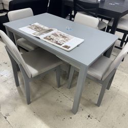 5 Pc Dining Table Set Light Grey 