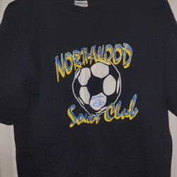 Gildan Dark Blue T-Shirt Size Large 42-44. NORTHWOOD SOCCER CLUB on The Front - COACH on The Back