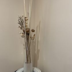 15.5” High ,4” Diameter Hhungary Itched Glass Vase With Dried Plants !