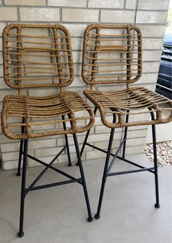 Set of 2 Rattan Bar Stools – 30” Seat Height