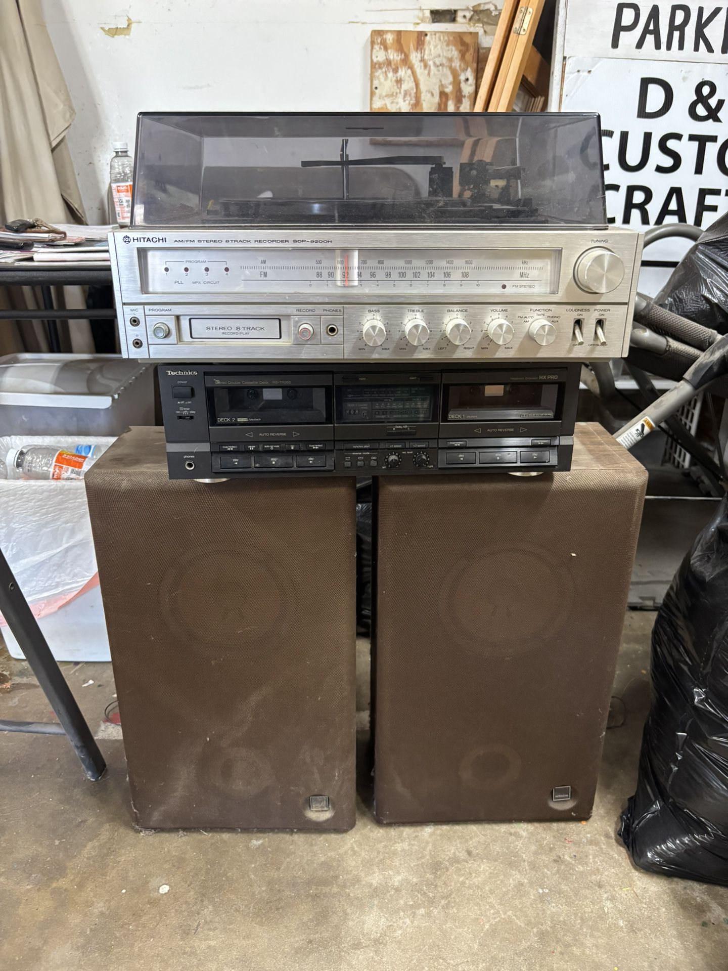 Hitachi AM-FM Stereo, 8 Track, Turntable Record Player & Technics Double Cassette Deck