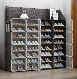 (FIRM PRICE )Ealing Plastic Shoe Cabinet with Doors, 8 Tiers 96 Pairs,58.5'' Tall Shoe Rack Organizer Cabinet,Easy Assembly, Plastic, Adjustable, Stac