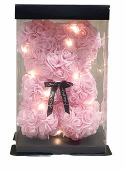 Pink Rose Teddy Bear with LED Lights