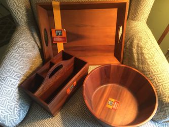Bobby Flay wooden Serving Bowl and Utensil Caddy NEW