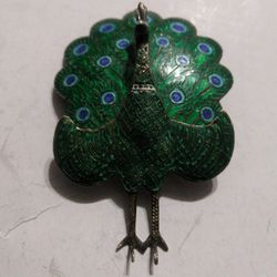 Vintage Siam Sterling Silver Enamel Peacock Pin Broach Used