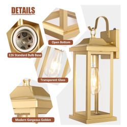 Roravilia Gold Outdoor Sconces. 2 Pack 