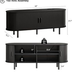 63" TV Stand with Power Outlet for TVs up to 70 Inch, Entertainment Center with Storage and Adjustable Shelves, Modern Media Console with Sliding Door