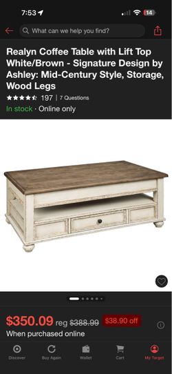 Ashley Realyn Lift Top Coffee Table – White/Brown **Great Condition