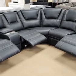 🛋️ NEW!! Power Black Sectional Sofa w/ 3 Recliners 🚛 Avail E-Z Clean 3 Total Recliners STILL IN BOX 📦