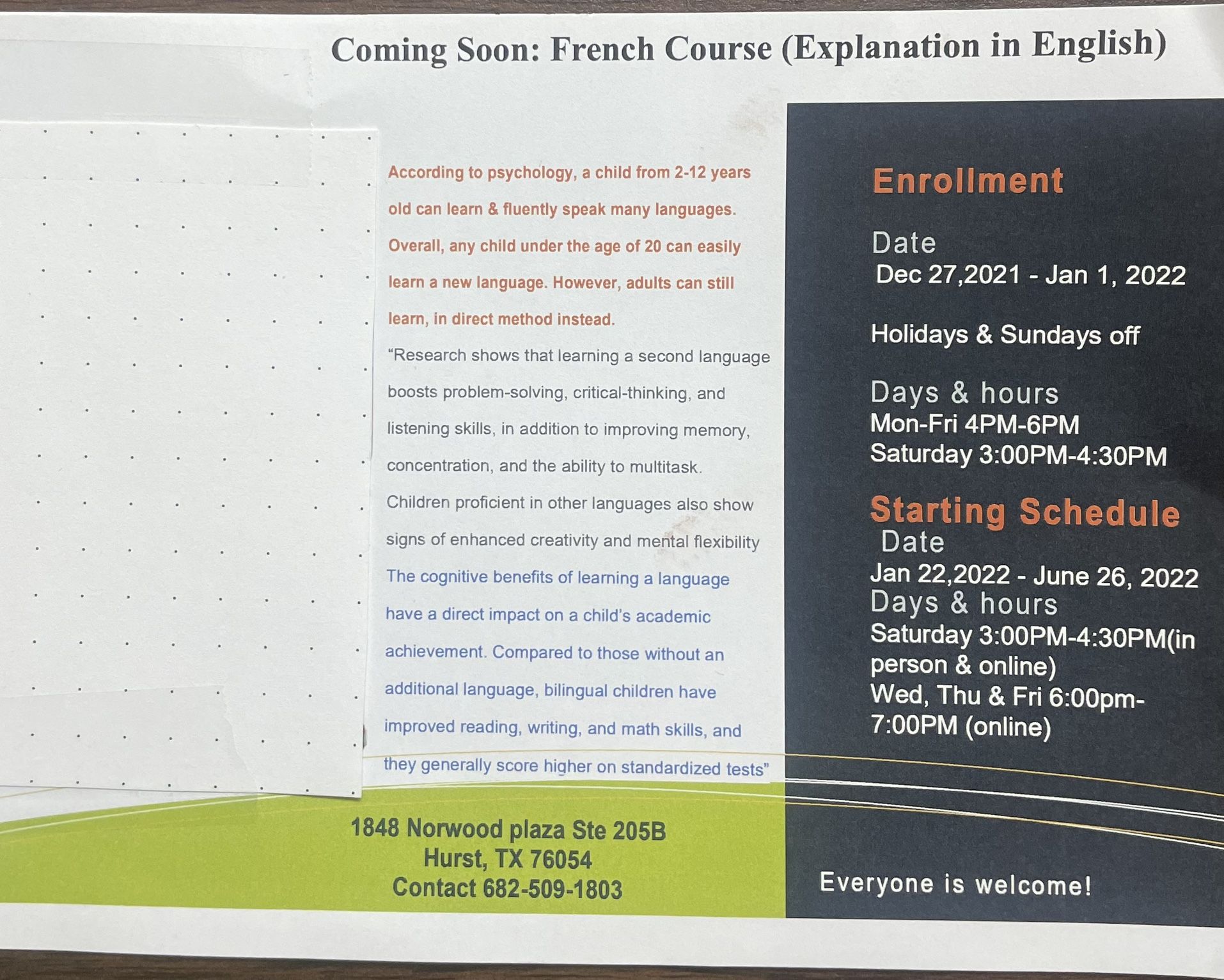 French Course From 8 Years Old to Up