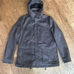 ELIE TAHARI Brown Field Jacket Coat Parka Military Zip Removable Hood Men L $495