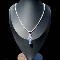 Sterling Silver Rope Chain 22” W San Judas Tadeo Pendant  