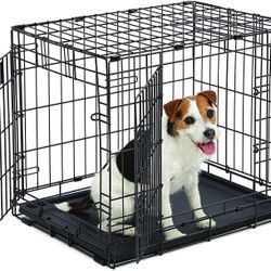 Qpets 32” Dog Crate, Folding Dog Kennel, Dog Cage, Two Doors, with a Tray